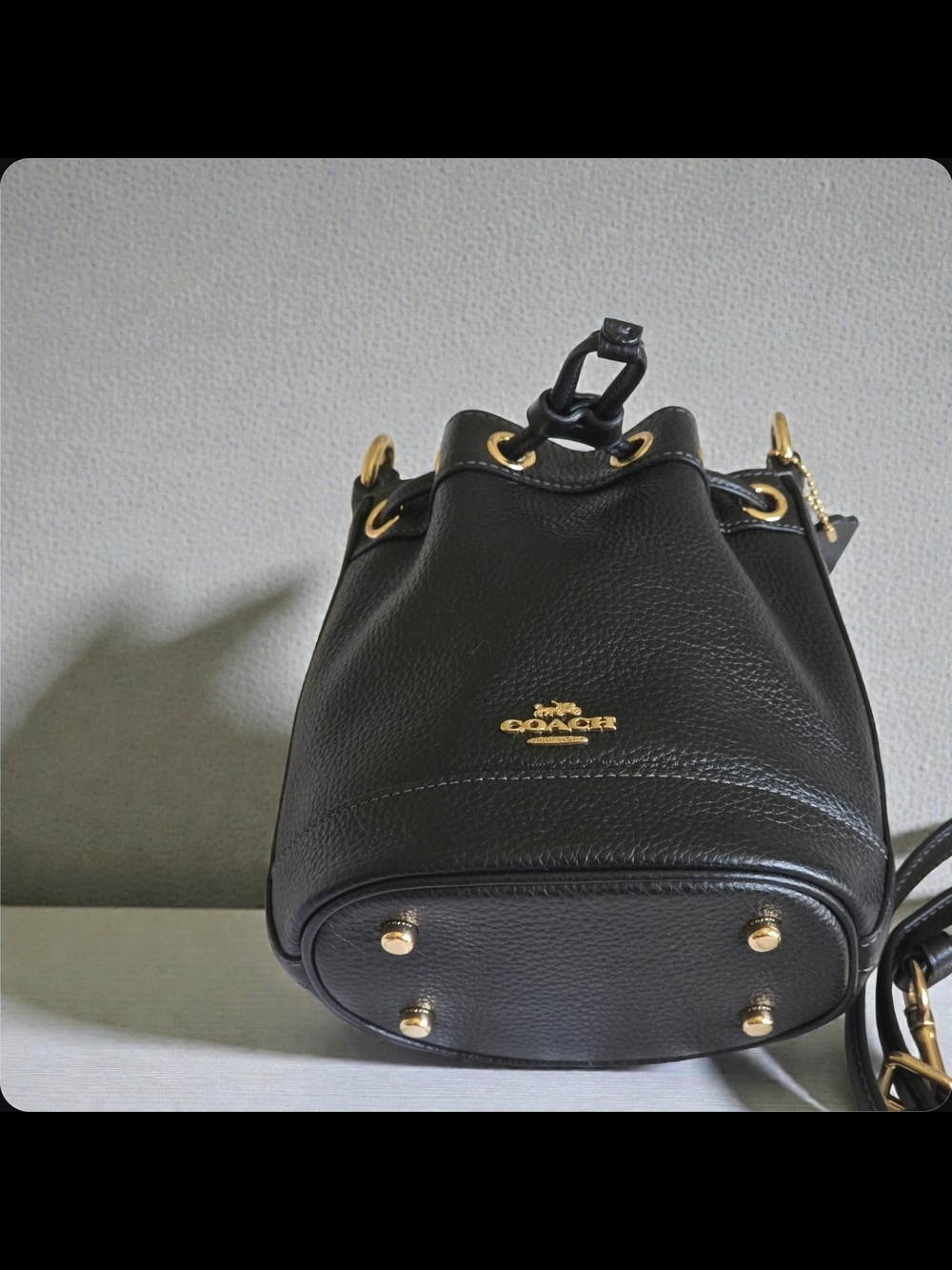 Coach Mini Bucket Bag Black Pebble Leather Gold Hardware - Picture 2 of 7